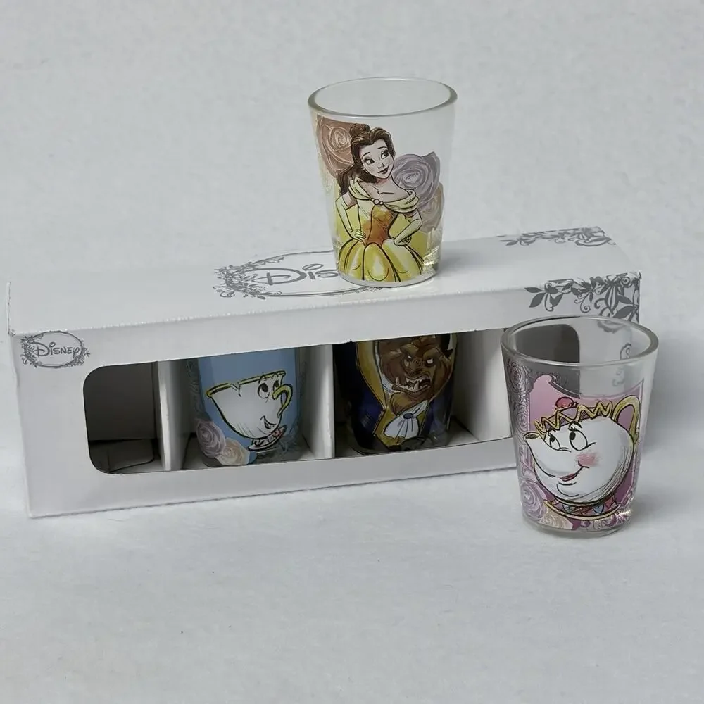 Disney Beauty & The Beast Set of 4 Shot Glasses Set / 1.5 oz Glass Open Box